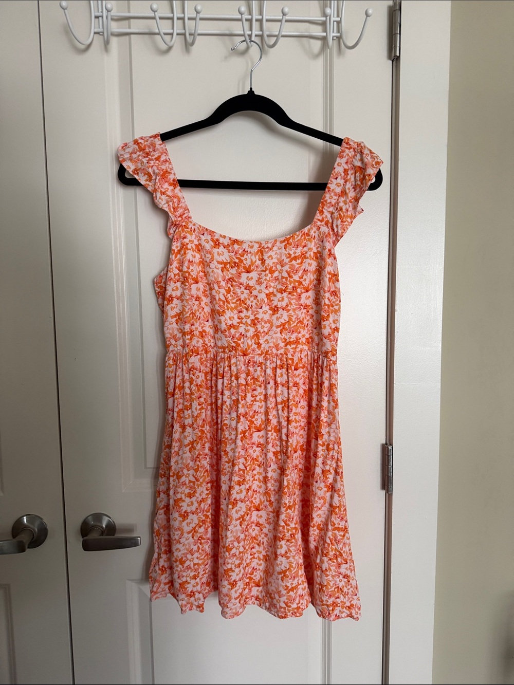 Young Women’s Orange Floral Sundress with Ruffle Straps